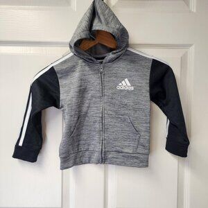 Adidas gray black white logo pockets hood toddler boy full zip up hoodie size 3T